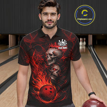 Load image into Gallery viewer, Red Flaming Skull Bowling Shirts For Men Custom Fire Bowling Team Jersey Polo &amp; Quarter Zip TDM5617