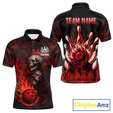 Load image into Gallery viewer, Red Flaming Skull Bowling Shirts For Men Custom Fire Bowling Team Jersey Polo &amp; Quarter Zip TDM5617
