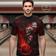 Load image into Gallery viewer, Red Flaming Skull Bowling Shirts For Men Custom Fire Bowling Team Jersey Polo &amp; Quarter Zip TDM5617