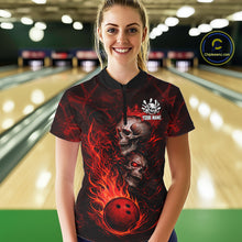 Load image into Gallery viewer, Red Flaming Skull Bowling Shirts For Women Custom Fire Bowling Team Jersey Polo &amp; Quarter Zip TDM5617