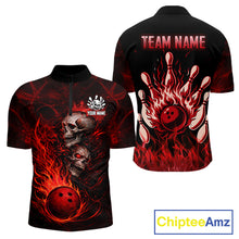 Load image into Gallery viewer, Red Flaming Skull Bowling Shirts For Men Custom Fire Bowling Team Jersey Polo &amp; Quarter Zip TDM5617