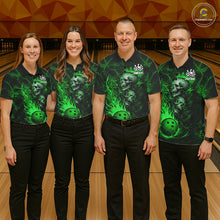 Load image into Gallery viewer, Green Flaming Skull Bowling Shirts For Men Custom Fire Bowling Team Jersey Polo &amp; Quarter Zip TDM5618