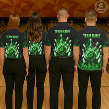 Load image into Gallery viewer, Green Flaming Skull Bowling Shirts For Men Custom Fire Bowling Team Jersey Polo &amp; Quarter Zip TDM5618