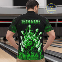 Load image into Gallery viewer, Green Flaming Skull Bowling Shirts For Men Custom Fire Bowling Team Jersey Polo &amp; Quarter Zip TDM5618