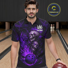 Load image into Gallery viewer, Purple Flaming Skull Bowling Shirts For Men Custom Fire Bowling Team Jersey Polo &amp; Quarter Zip TDM5619
