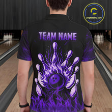 Load image into Gallery viewer, Purple Flaming Skull Bowling Shirts For Men Custom Fire Bowling Team Jersey Polo &amp; Quarter Zip TDM5619
