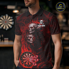 Load image into Gallery viewer, Red Flaming Skull Darts Polo &amp; Quarter Zip Custom Fire Darts Shirt For Men, Darts Team Jersey TDM5620