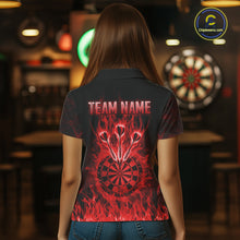 Load image into Gallery viewer, Red Flaming Skull Darts Polo &amp; Quarter Zip Custom Fire Darts Shirt For Women, Darts Team Jersey TDM5620
