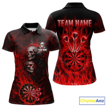 Load image into Gallery viewer, Red Flaming Skull Darts Polo &amp; Quarter Zip Custom Fire Darts Shirt For Women, Darts Team Jersey TDM5620