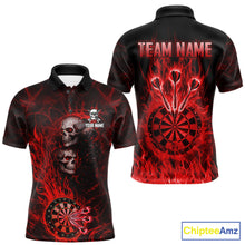 Load image into Gallery viewer, Red Flaming Skull Darts Polo &amp; Quarter Zip Custom Fire Darts Shirt For Men, Darts Team Jersey TDM5620