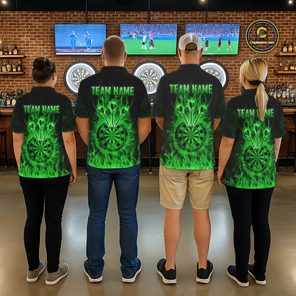 Green Flaming Skull Darts Polo & Quarter Zip Custom Fire Darts Shirt For Women, Darts Team Jersey TDM5621