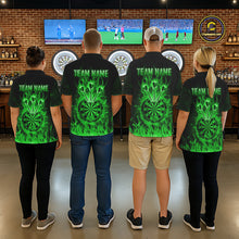 Load image into Gallery viewer, Green Flaming Skull Darts Polo &amp; Quarter Zip Custom Fire Darts Shirt For Men, Darts Team Jersey TDM5621