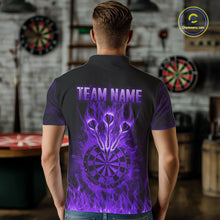 Load image into Gallery viewer, Purple Flaming Skull Darts Polo &amp; Quarter Zip Custom Fire Darts Shirt For Men, Darts Team Jersey TDM5622