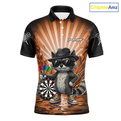 Orange Funny Raccoon Neon Graffiti Darts Shirt For Men Custom Darts Jersey Team Polo & 1/4 Zip TDM6001