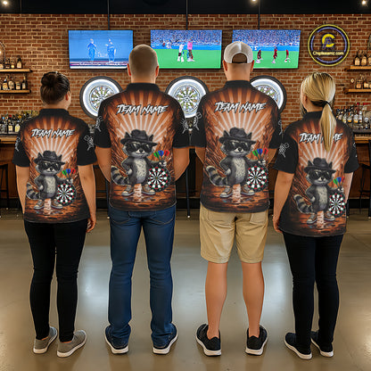 Orange Funny Raccoon Neon Graffiti Darts Shirt For Men Custom Darts Jersey Team Polo & 1/4 Zip TDM6001