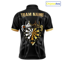 Load image into Gallery viewer, Black And Gold Dartboard Crown Dart Shirts For Men Custom Tribal Dart Jersey Team Polo &amp; 1/4 Zip TDM6228