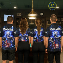 Load image into Gallery viewer, Blue Lightning 8 Ball US Flag Skull Billiard Shirt For Men Custom Pool Team Jersey Polo &amp; 1/4 Zip TDM6230