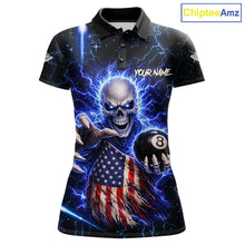 Load image into Gallery viewer, Blue Lightning 8 Ball US Flag Skull Billiard Shirt For Women Custom Pool Team Jersey Polo &amp; 1/4 Zip TDM6230