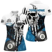Load image into Gallery viewer, Personalized Blue Grunge Skull Billiards Shirts For Women Custom Retro Billiard Team Jerseys Attire TDM1563
