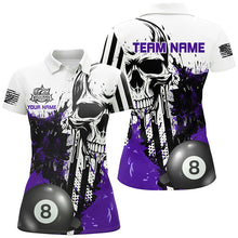 Load image into Gallery viewer, Personalized Purple Grunge Skull Billiards Shirts For Women Custom Retro Billiard Team Jerseys Attire TDM1565
