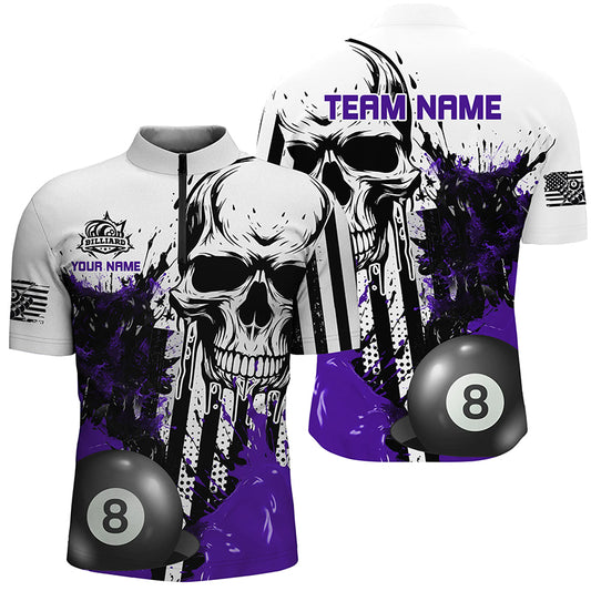Personalized Purple Grunge Skull Billiards Shirts For Men Custom Retro Billiard Team Jerseys Attire TDM1565