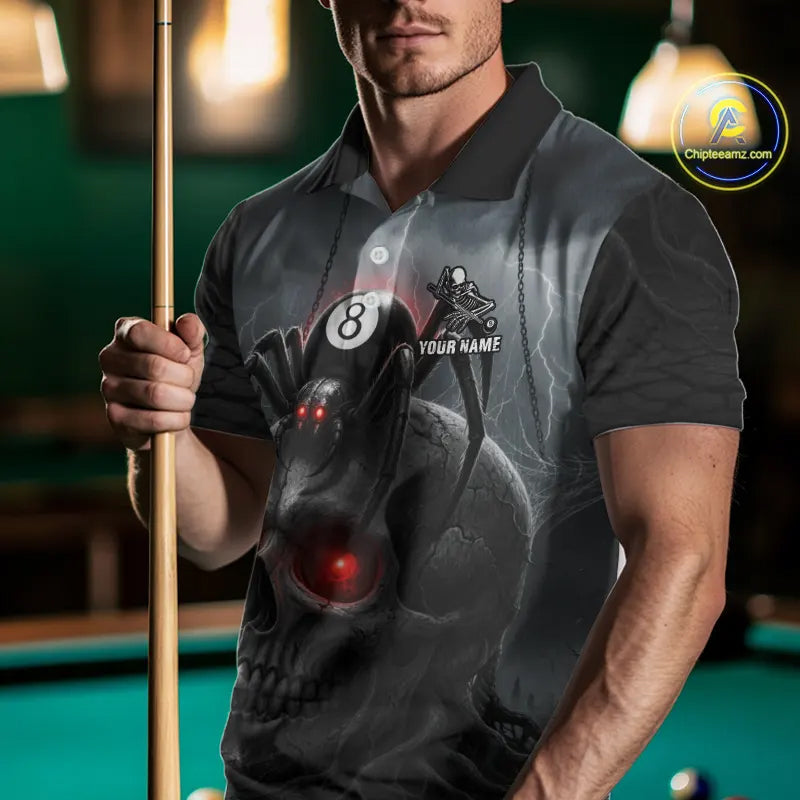 Personalized Spider 8 Ball Pool Skull Billiard Shirt For Men, Billiard Team Jersey Polo & 1/4 Zip TDM5640