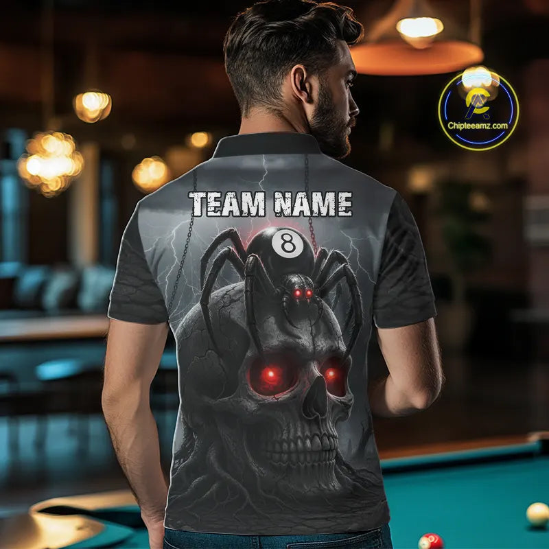 Personalized Spider 8 Ball Pool Skull Billiard Shirt For Men, Billiard Team Jersey Polo & 1/4 Zip TDM5640