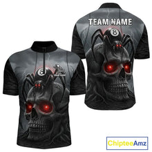 Load image into Gallery viewer, Personalized Spider 8 Ball Pool Skull Billiard Shirt For Men, Billiard Team Jersey Polo &amp; 1/4 Zip TDM5640