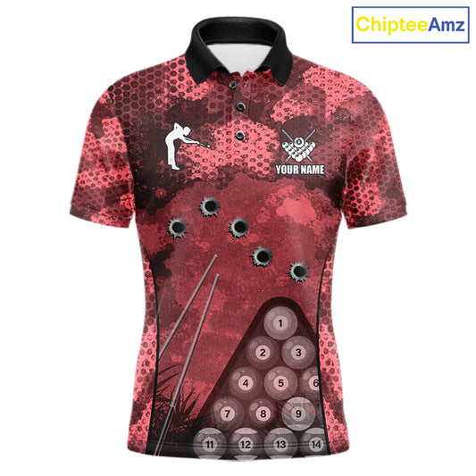 Red Camo 8 Ball Billiard Shirt For Men Custom Pool Team Shirt, Billiard Jersey Polo & 1/4 Zip TDM6009