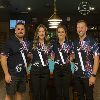 US Flag Smoke 8 Ball Billiard Shirt For Men Custom Patriotic Pool Team Jersey Polo & 1/4 Zip TDM6010