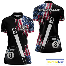 Load image into Gallery viewer, US Flag Smoke 8 Ball Billiard Shirt For Women Custom Patriotic Pool Team Jersey Polo &amp; 1/4 Zip TDM6010