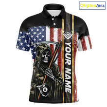 Load image into Gallery viewer, Camo Grim Reaper 8 Ball Billiard Shirt For Men Custom American Flag Pool Team Jersey Polo, 1/4 Zip TDM6246