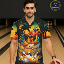 Load image into Gallery viewer, Funny Chicken Sunset Tropical Bowling Hawaiian Jersey For Men Women Custom Bowling Team Shirts TDM6458