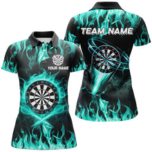 Load image into Gallery viewer, Turquoise 3D Printed Fire Flame Darts Shirts For Women Custom Lightning Darts League Team Jerseys TDM2661