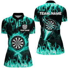 Load image into Gallery viewer, Turquoise 3D Printed Fire Flame Darts Shirts For Women Custom Lightning Darts League Team Jerseys TDM2661