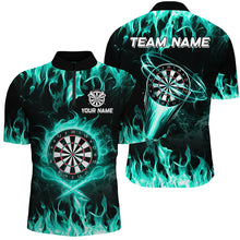 Load image into Gallery viewer, Turquoise 3D Printed Fire Flame Darts Shirts For Men Custom Lightning Darts League Team Jerseys TDM2661