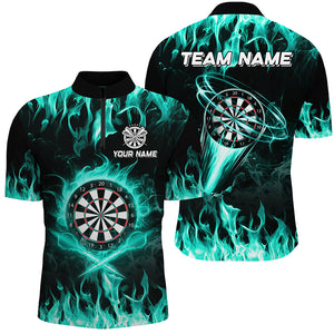 Turquoise 3D Printed Fire Flame Darts Shirts For Men Custom Lightning Darts League Team Jerseys TDM2661