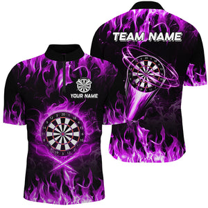 Purple 3D Printed Fire Flame Darts Shirts For Men Custom Lightning Darts League Team Jerseys TDM2662