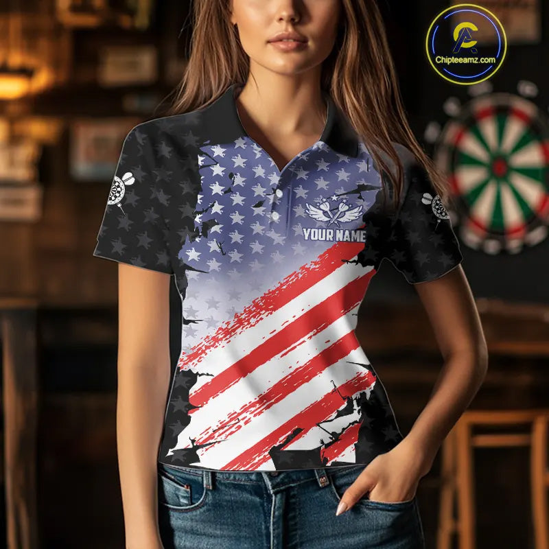 Personalized American Flag Eagle Darts Shirt For Women Custom Patriotic Darts Team Jersey Team  TDM5149