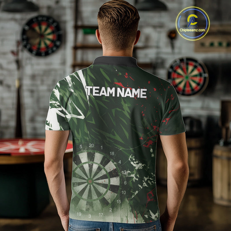 Green Geometric Darts Shirt With Pocket Option Custom Men's Darts Jersey TDM5361