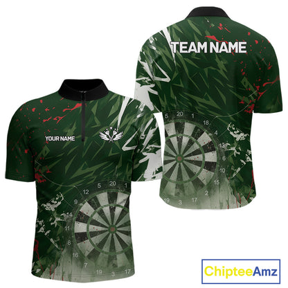 Green Geometric Darts Shirt With Pocket Option Custom Men's Darts Jersey TDM5361