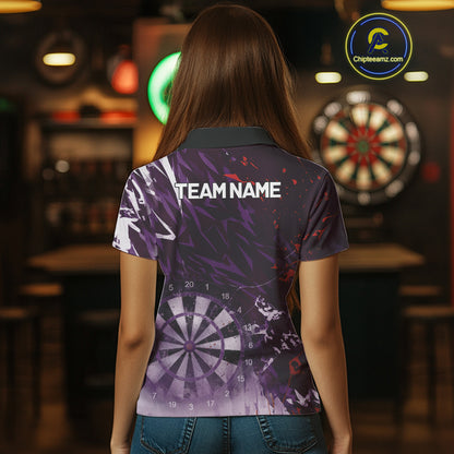Purple Geometric Darts Shirt With Pocket Option Custom Women's Darts Jersey TDM5362