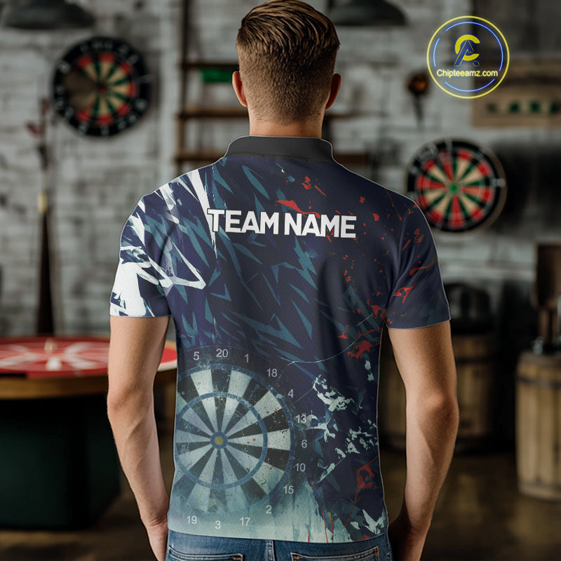 Blue Geometric Darts Shirt With Pocket Option Custom Men's Darts Jersey TDM5363