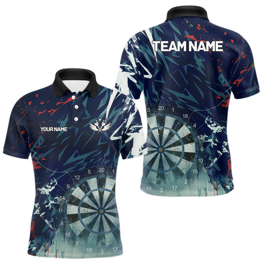 Blue Geometric Darts Shirt With Pocket Option Custom Men's Darts Jersey TDM5363