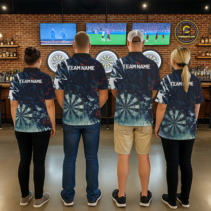 Blue Geometric Darts Shirt With Pocket Option Custom Women's Darts Jersey TDM5363