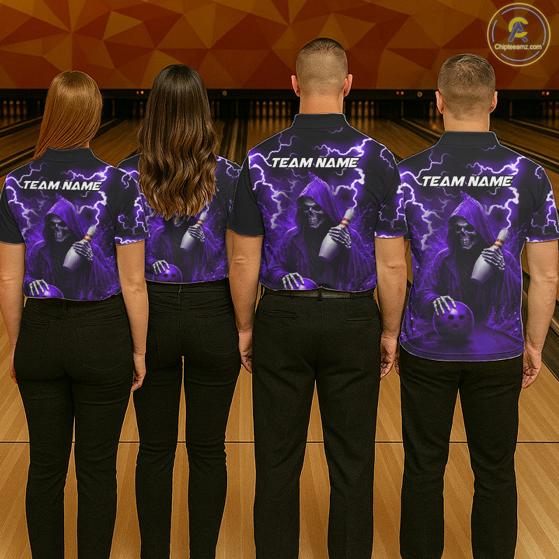 Purple Grim Reaper Bowling Shirt For Men Custom Lightning Team League Bowling Jersey Polo, 1/4 Zip TDM5856