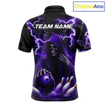 Load image into Gallery viewer, Purple Grim Reaper Bowling Shirt For Men Custom Lightning Bowling Jersey Team Polo &amp; 1/4 Zip TDM5857