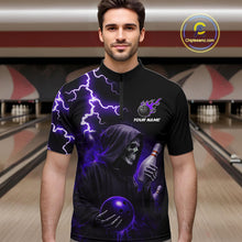 Load image into Gallery viewer, Purple Grim Reaper Bowling Shirt For Men Custom Lightning Bowling Jersey Team Polo &amp; 1/4 Zip TDM5857