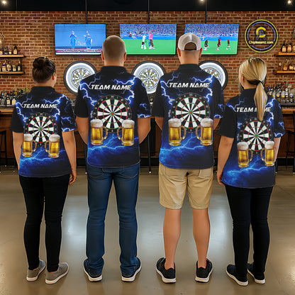 Blue Funny Beer Darts Shirt For Men Custom Lightning Darts Jersey Team Polo & 1/4 Zip TDM5858
