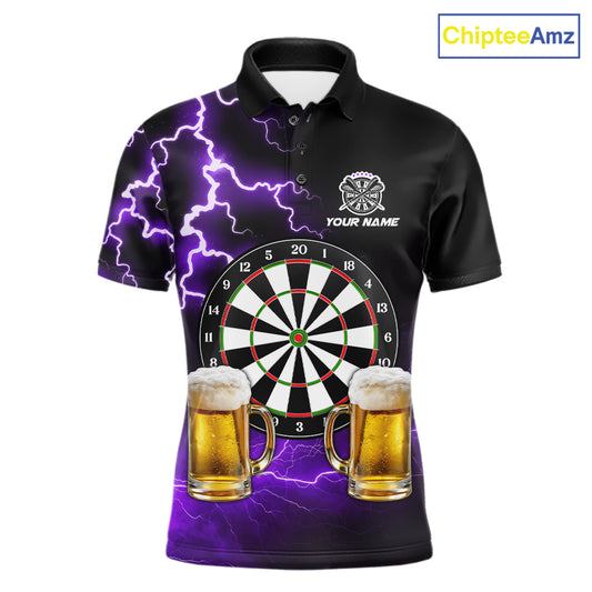 Purple Funny Beer Darts Shirt For Men Custom Lightning Darts Jersey Team Polo & 1/4 Zip TDM5859